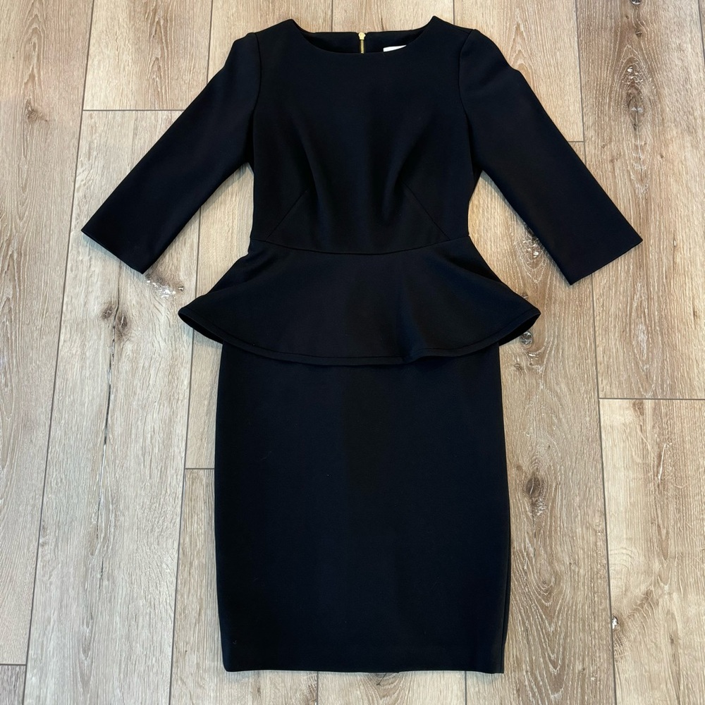 Calvin Klein Black 3/4 Sleeve Peplum Dress Business Workwear Office Professional